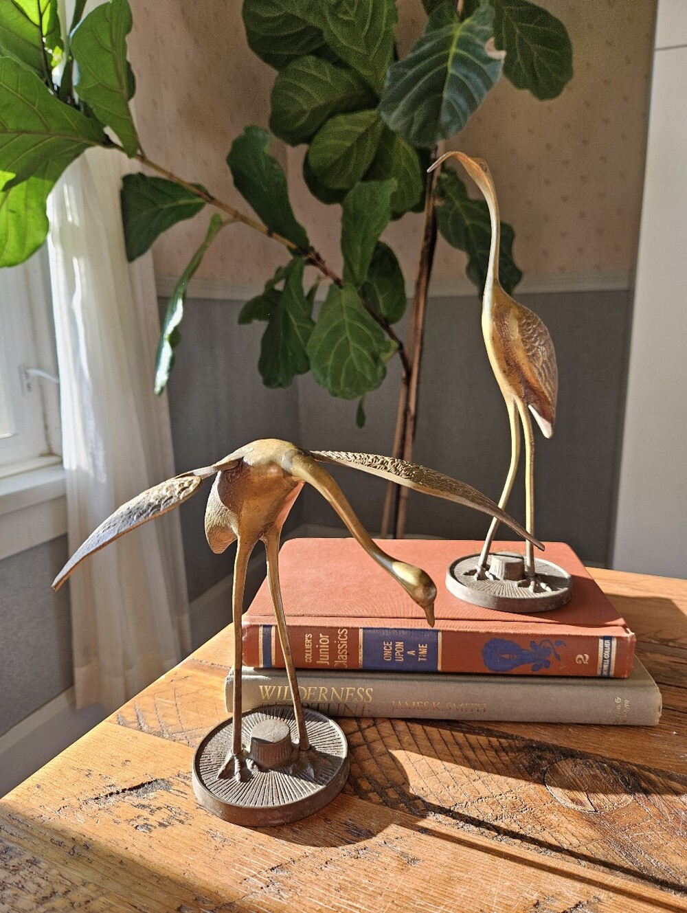 Vintage Large Pair of Solid Brass Cranes